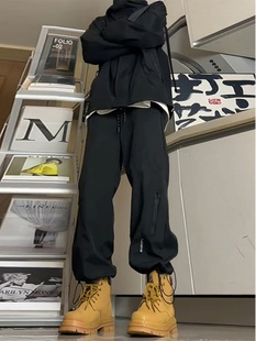 子配马丁靴登山裤 美式 裤 女运动直筒抽绳束脚小个子工装 男生冲锋裤