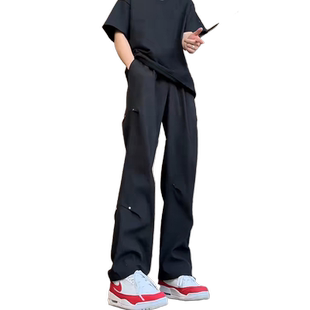 冲锋裤男秋季2025垂坠感高级感加长版高个子直筒裤宽松百搭工装裤