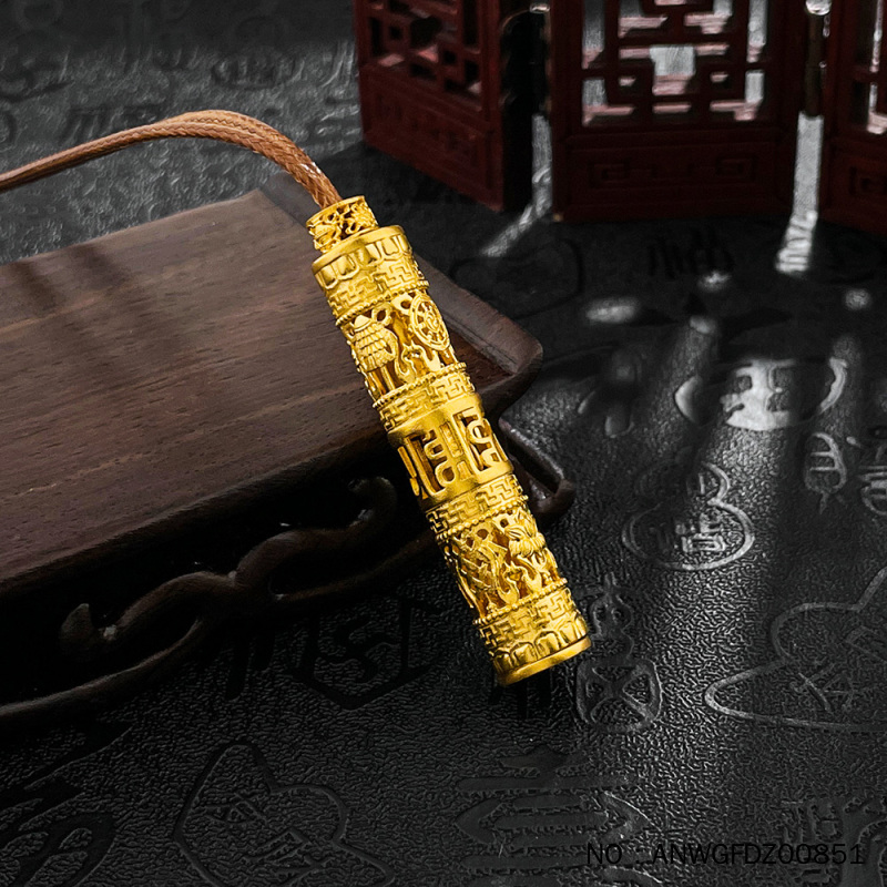 水贝黄金足金999古法吊坠国潮传文殊菩萨随身佛抽拉守护神挂绳