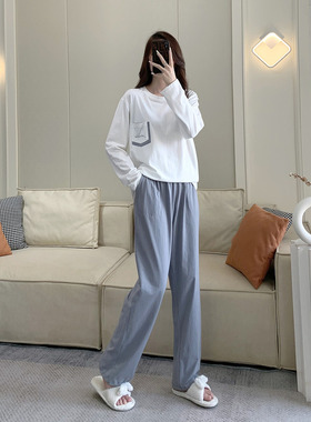 春秋特长家居服套装加长版高个子女生175睡衣睡裤一套纯棉针织棉