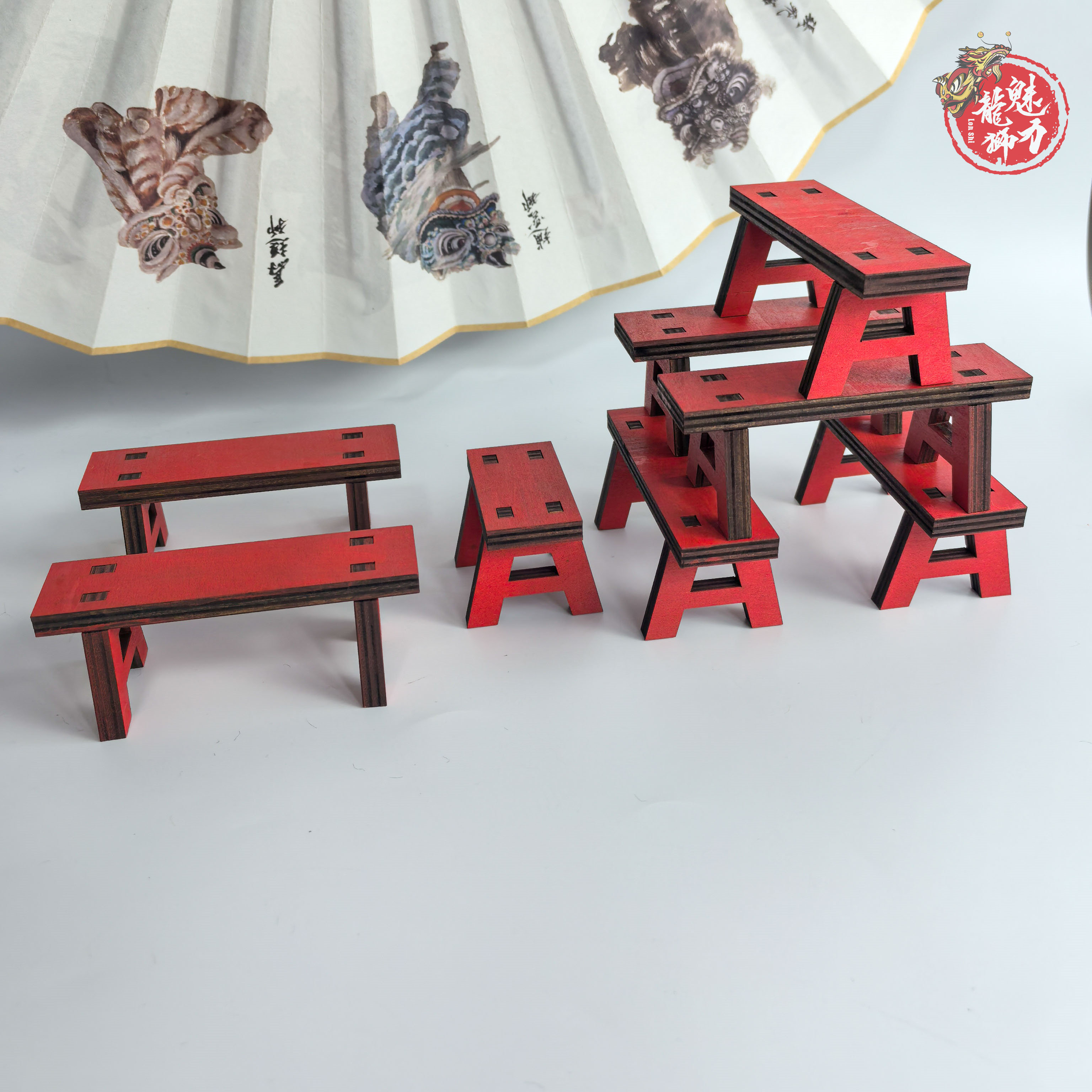 醒狮迷你八仙凳套装舞狮子微型场景道具摆设客厅玄关装饰品小凳子,家居饰品,桌面摆件,淘宝优惠券,粉丝福利购,淘宝优惠卷