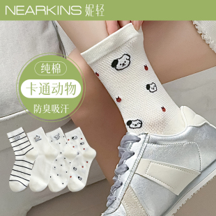 薄款 可爱袜子女中筒袜纯棉网眼透气夏季 日系少女小狗袜卡通ins潮