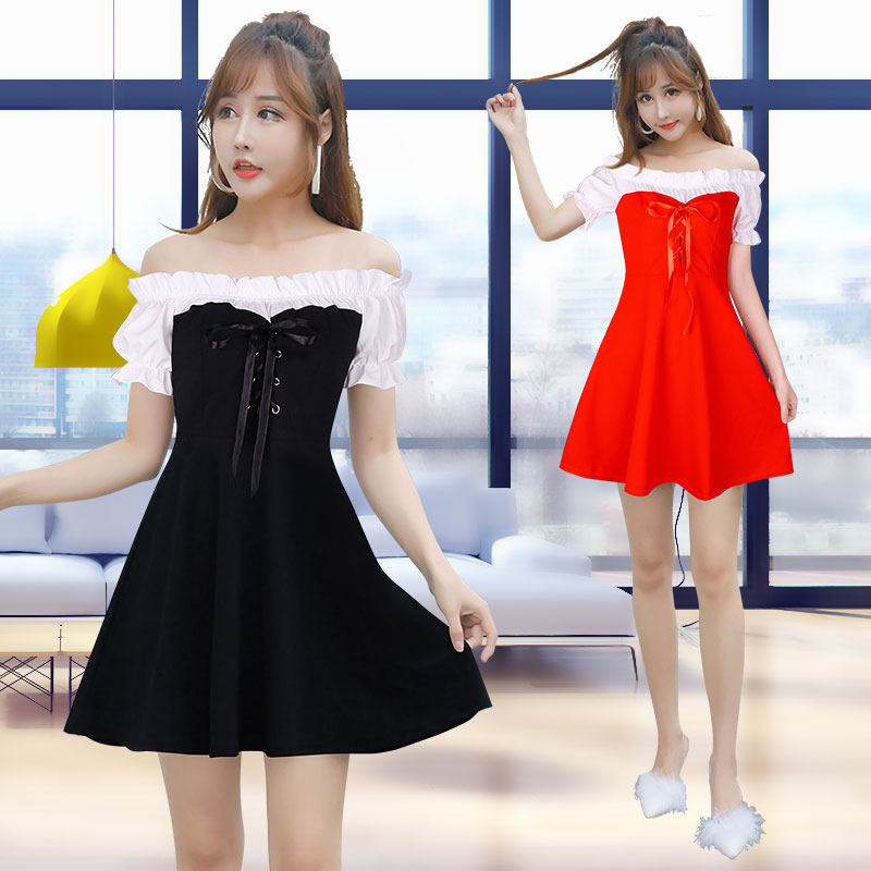 夜店性感女装气质一字肩收腰连衣裙酒店桑拿洗浴小姐技师工作服装