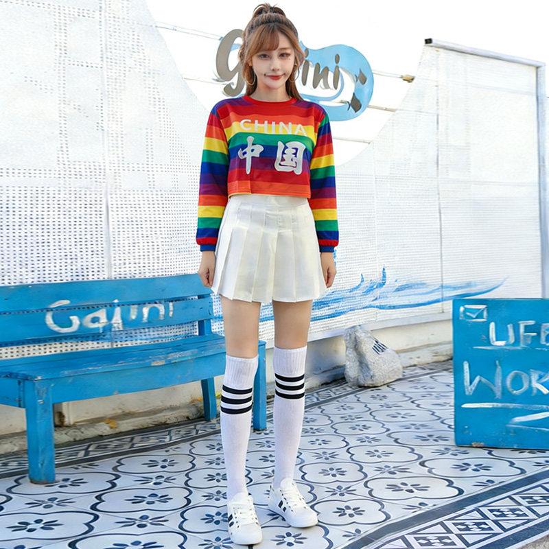 新款多巴胺风彩虹啦啦队服装女韩版爱国演出套装成人学生跳舞服装