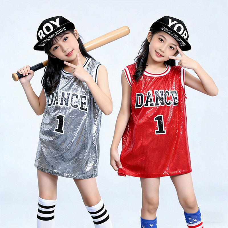 六一儿童爵士舞亮片演出服啦啦操舞蹈服套装女童幼儿园啦啦队服装