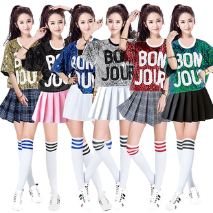 新款亮片演出服女学生团体舞蹈服啦啦队街舞服装爵士现代舞表演服