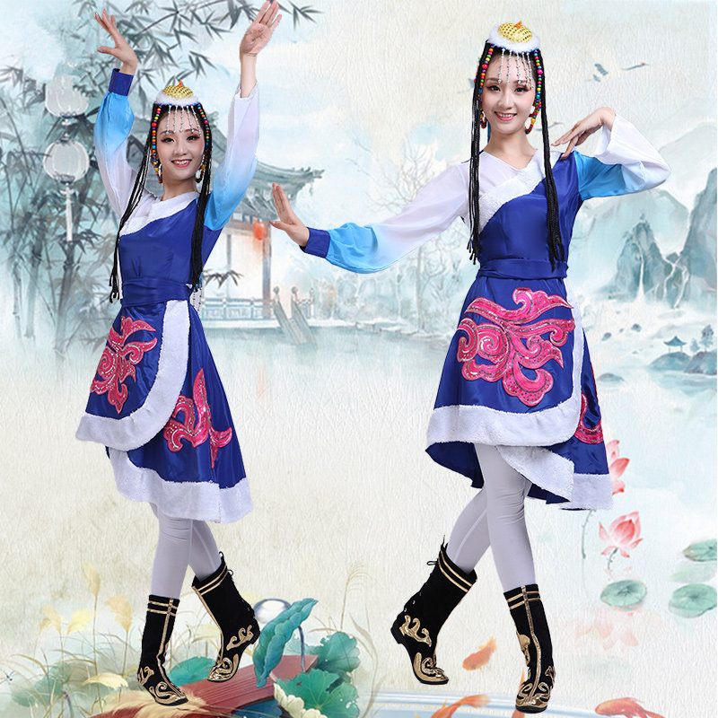 女成人斜民族舞蹈服舞台跳舞表演服装肩舞蹈演出跳舞服广场舞服装