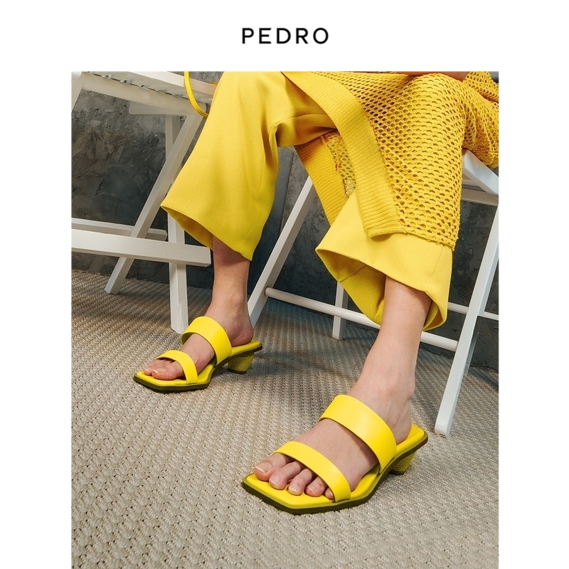 PEDRO凉拖22新款方头粗跟女鞋