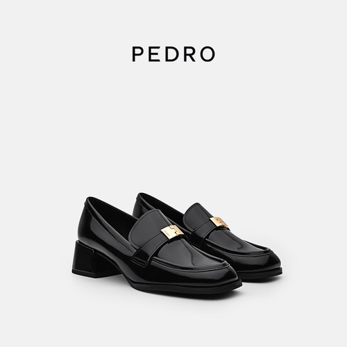 PEDRO牛皮粗跟鞋25秋季女鞋尼刻系列增高乐福鞋单鞋PW1-26480095