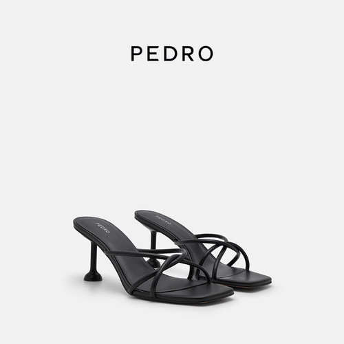 PEDRO夹趾凉拖复古气质方头小猫跟凉鞋PW1-25580391