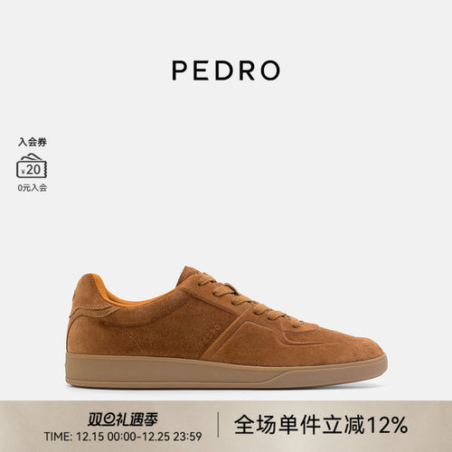 PEDRO舒适板鞋25冬季新款绒面男鞋系带平底休闲鞋PM1-76210280