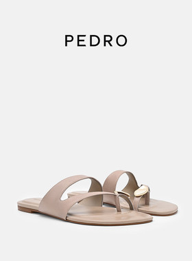 PEDRO羊皮夹趾凉鞋26夏季女鞋鎏金系列一字带平底拖PW1-66480124