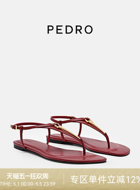 PEDRO牛皮夹趾凉鞋26春季金属扣饰细绊带平底凉鞋PW1-66480123