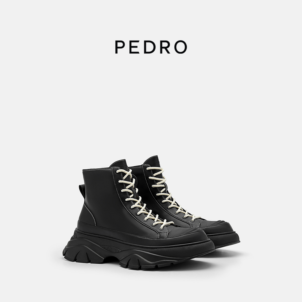 PEDRO马丁鞋新款男士情侣款系带厚底高帮鞋PM1-76210234