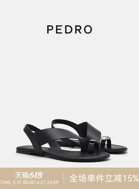 PEDRO牛皮罗马凉鞋26夏季女鞋金属扣饰宽带舒适凉鞋PW1-66380045