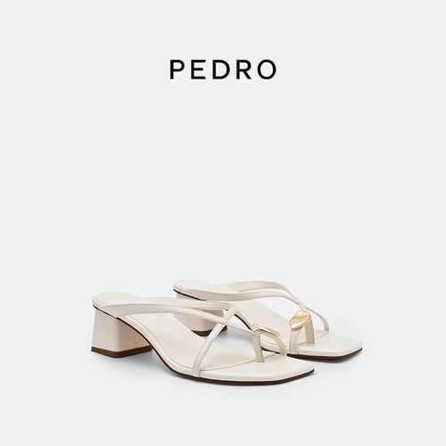 PEDRO羊皮夹趾凉鞋26夏季鎏金系列方头金属扣凉拖PW1-25580417