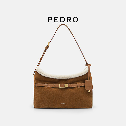 PEDRO牛皮腋下包女士皮带装饰单肩包纯色手提包PW2-75210185