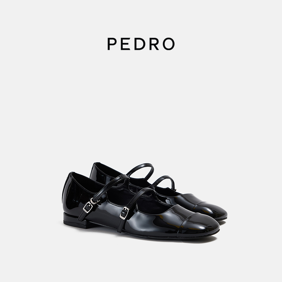 PEDRO方头玛丽珍鞋25冬季新款女光点系列双扣带单鞋PW1-66220044