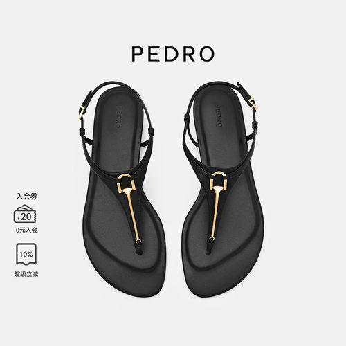PEDRO牛皮夹趾凉鞋26夏季金属扣饰细绊带平底凉鞋PW1-66480123