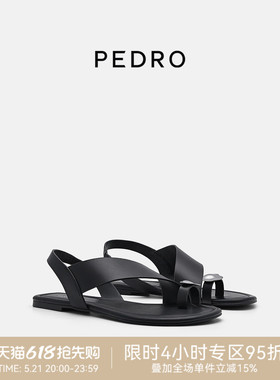 PEDRO牛皮罗马凉鞋26春季女鞋金属扣饰宽带舒适凉鞋PW1-66380045