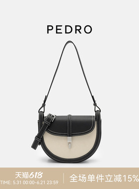 PEDRO马鞍包26春季女士蓝岸系列帆布拼接单肩包PW2-75060135-1