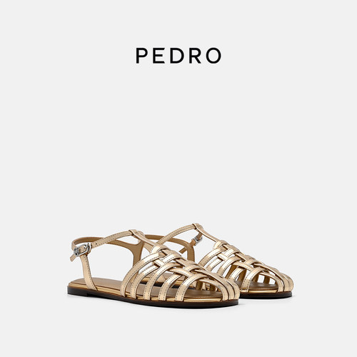 PEDRO金色罗马编织凉鞋26夏季南风岸系列女鞋平底鞋PW1-66220048