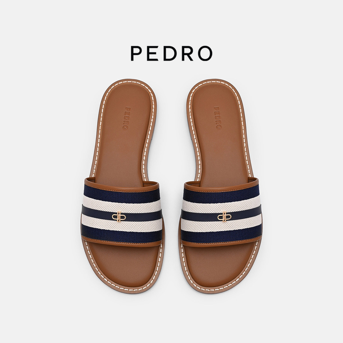 PEDRO圆头拖鞋26夏季航海系列条纹撞色平底凉鞋PW1-65110093-2
