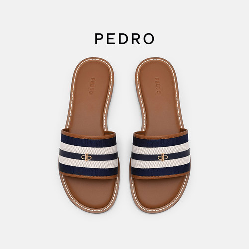 PEDRO圆头拖鞋26夏季航海系列条纹撞色平底凉鞋PW1-65110093-2