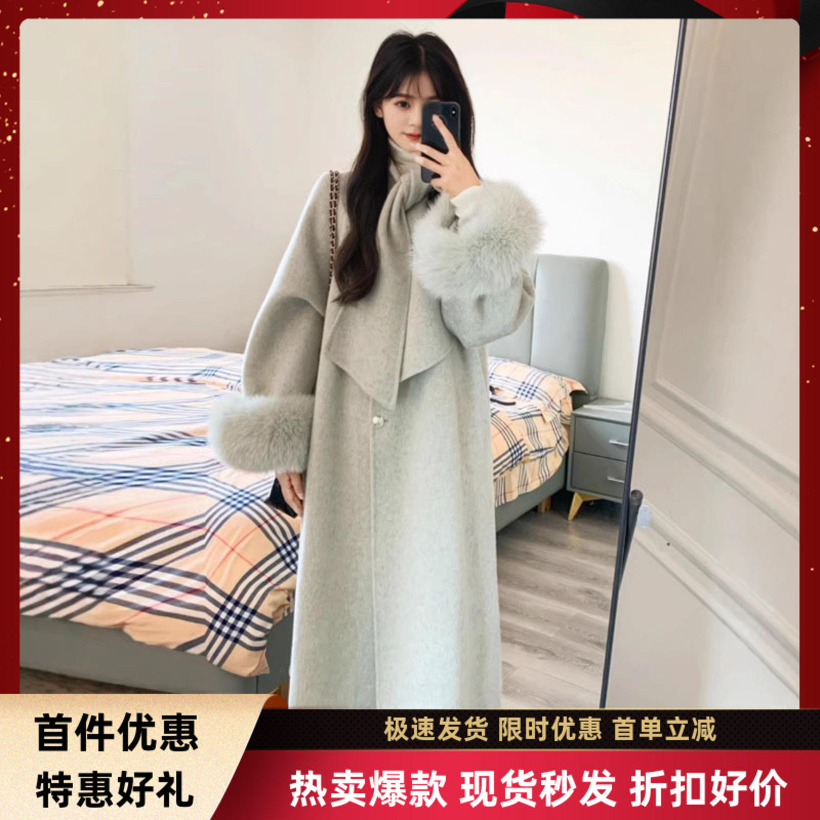 韩系感超好看的加厚双面呢大衣女初秋中长款毛呢外套2025新款百搭