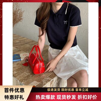 thMorning韩系学院风刺绣撞色边