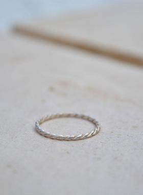 银戒指1mm999足银手工编织麻花素银戒指 指环简约开口 线戒百搭