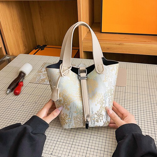 新中式宋锦水桶包diy手工编织包