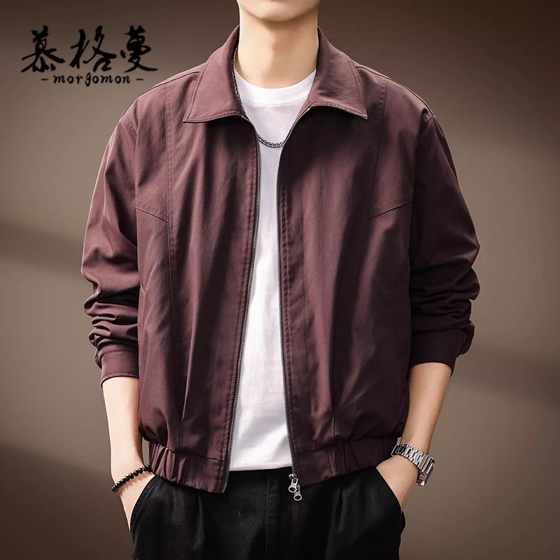 夹克男春秋季新款简约时尚百搭潮牌休闲宽松运动冲锋翻领外套男士