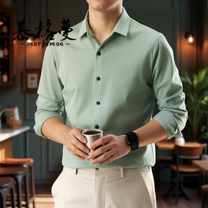男士长袖衬衫新款高端纯棉修身