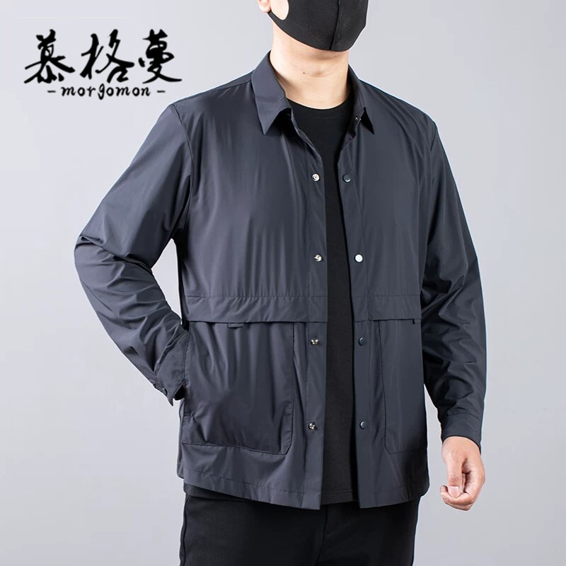 防晒衣男夏季户外翻领轻薄透气外套皮肤衣加肥加大胖子特大码夹克