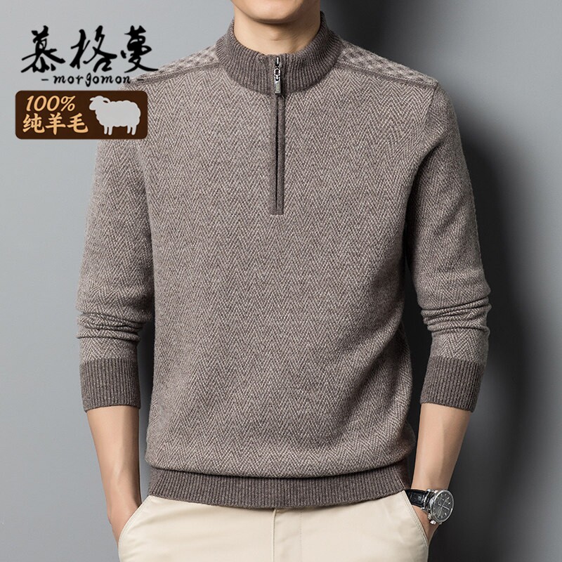 100%纯羊毛加厚男士半高领毛衣