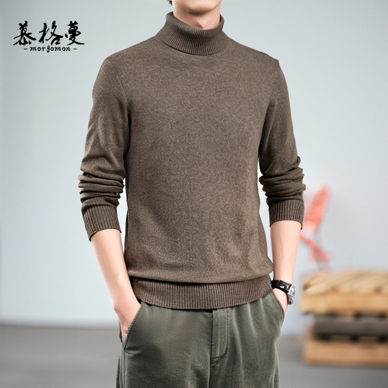 羊绒衫男新款100%山羊绒秋冬季保暖高领纯色宽松套头针织打底衫