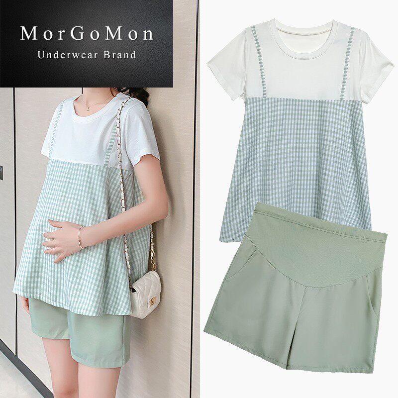 孕妇夏装套装外出时尚款上衣产检两件套妈连衣裙夏季短裤夏ZX0623