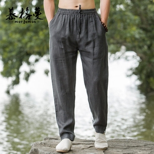 纯亚麻休闲裤男春秋新款薄款简约透气中国风宽松哈伦裤直筒裤裤子