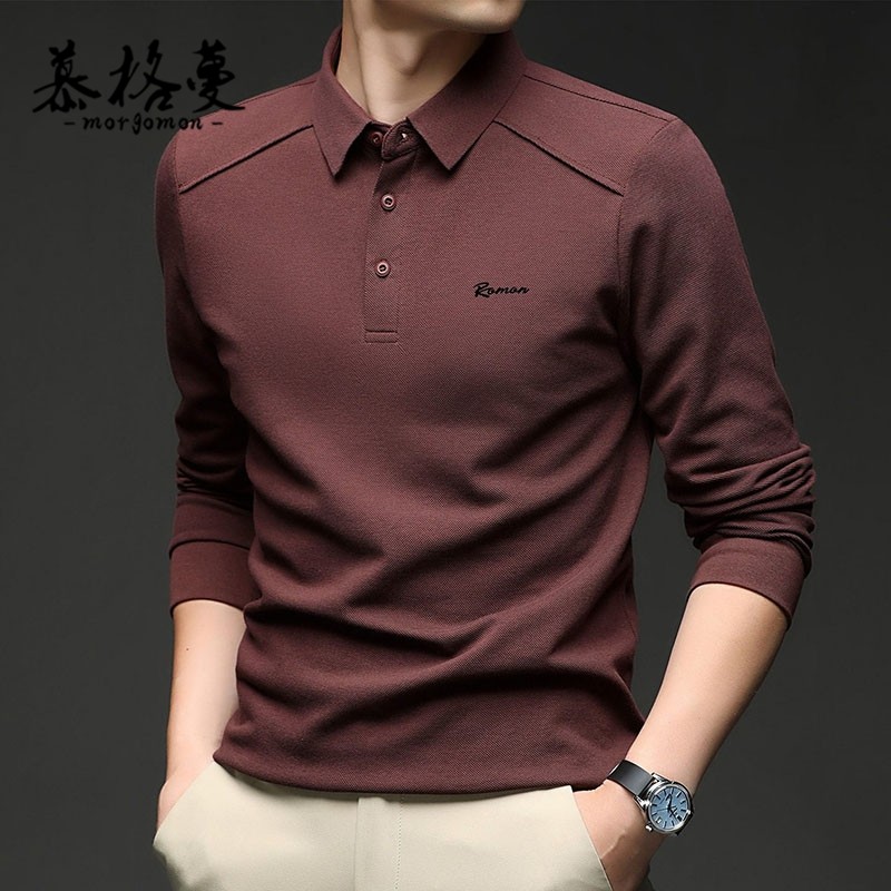 本命年长袖红色t恤男春秋新款休闲高级感翻领上衣商务polo衫男士