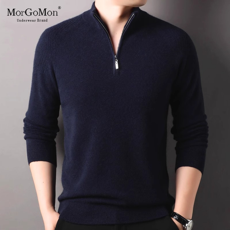 羊绒衫男纯羊绒半高领拉链毛衣