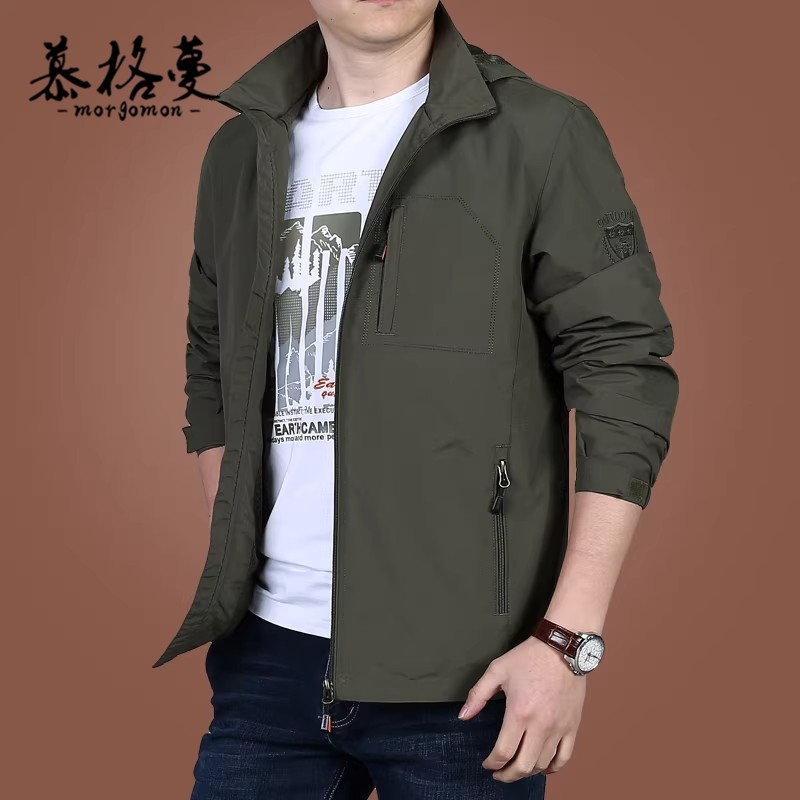 夹克男春秋季新款宽松商务办公大码中年男士立领户外休闲外套男