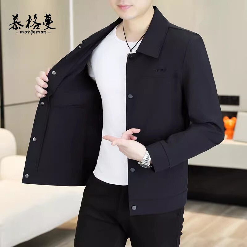 冰丝外套男防晒衣轻熟风男士翻领夹克薄款防晒衣商务休闲外套黑色