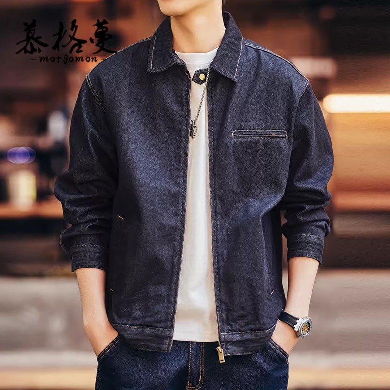 牛仔外套男新款美式复古潮牌春秋季宽松硬派工装休闲百搭夹克男士,男装,牛仔外套,淘宝优惠券,粉丝福利购,淘宝优惠卷
