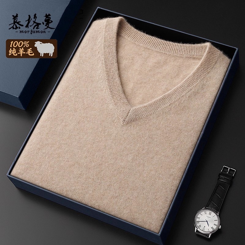 秋冬新款男士V领羊毛马甲鸡心领针织坎肩羊绒背心打底针织衫男