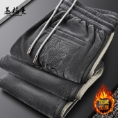 秋冬休闲裤 男 运动裤 男灰色侧条纹束脚裤 加绒加厚保暖灯芯绒男士