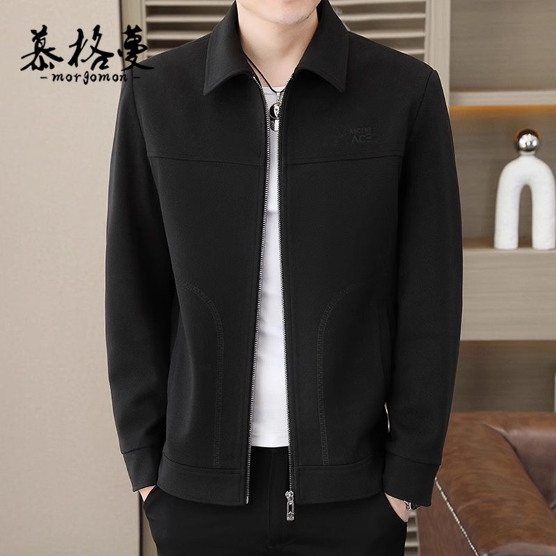 夹克男春秋季新款轻熟风商务简约休闲行政常规厚薄翻领时尚外套男