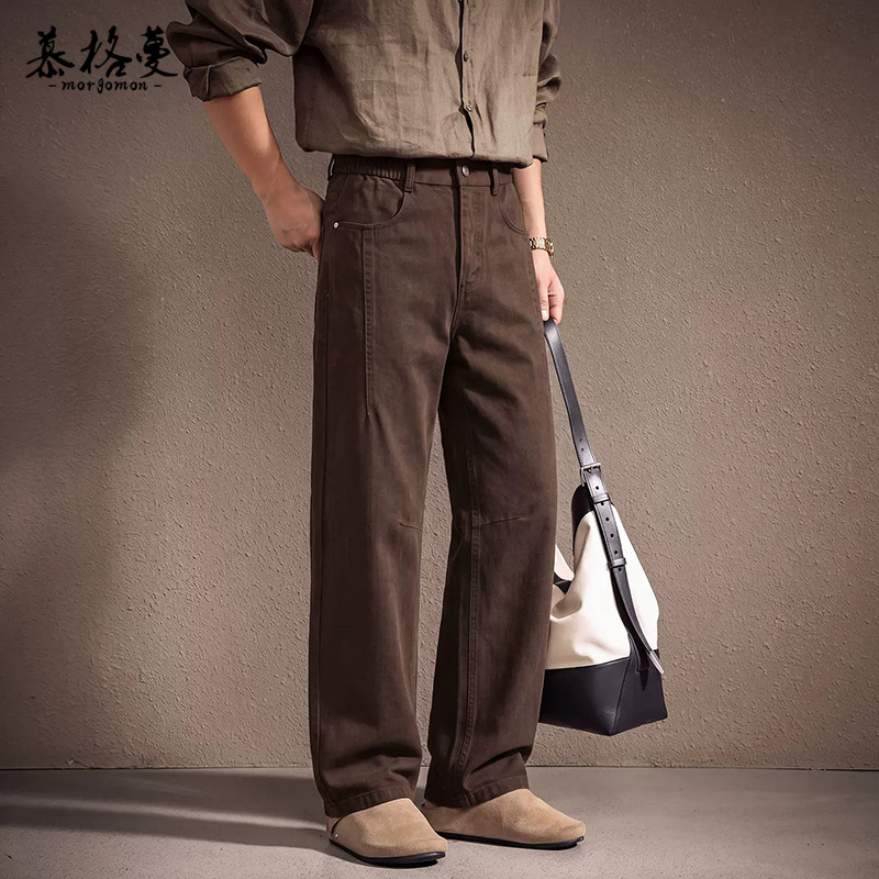 高端老钱风水洗拼接休闲裤子男士