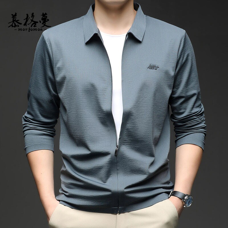 春秋季男士薄款夹克衫2026新款中年秋装方领全拉链锦纶冰丝上衣服