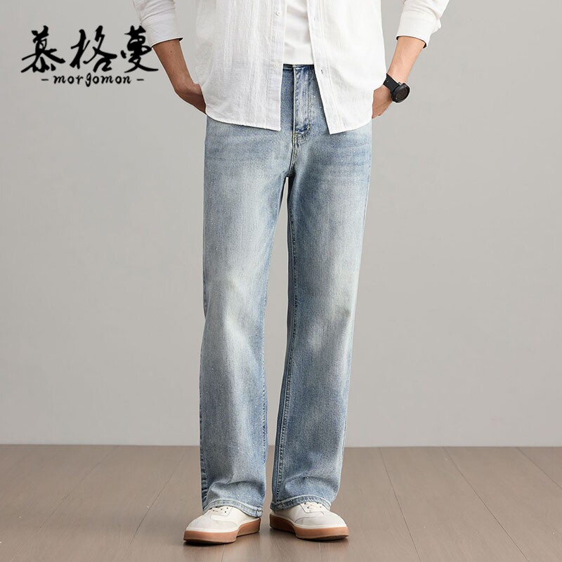 男士美式百搭修身小直筒牛仔裤